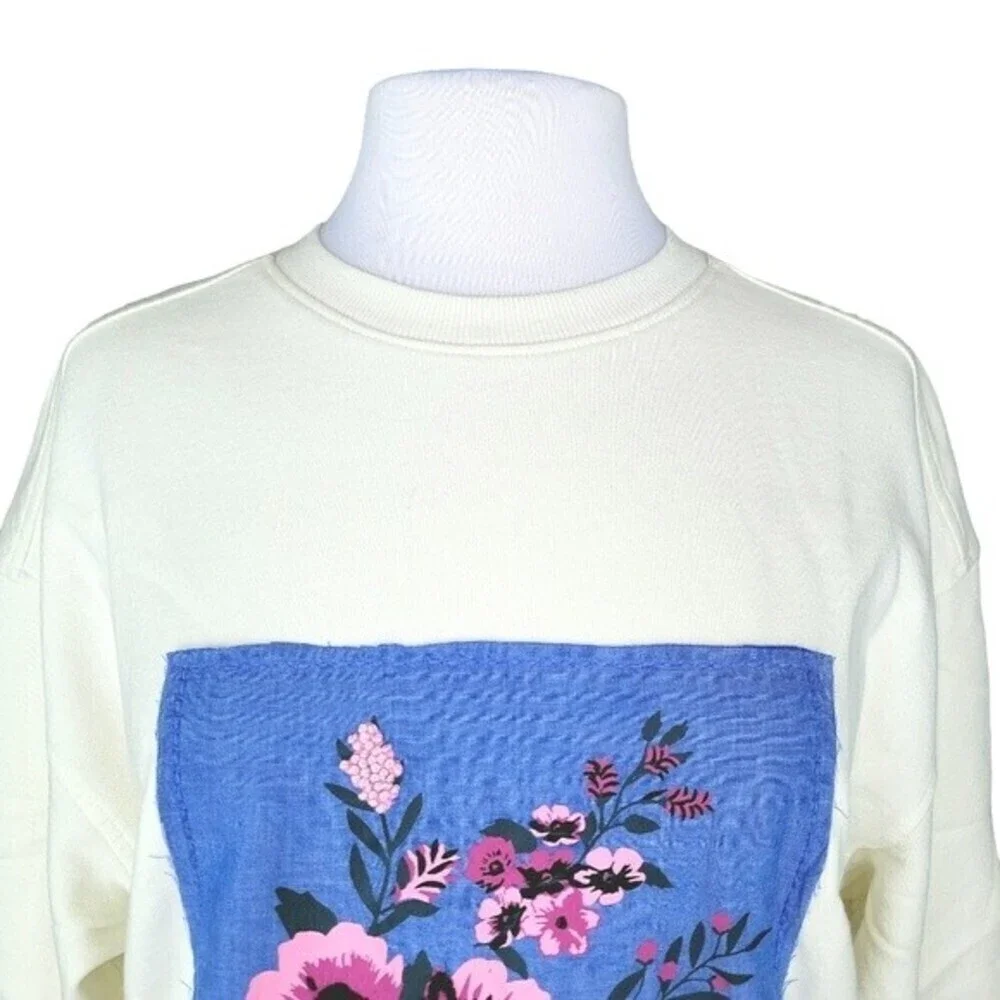 BP NWT Ivory Floral Graphic Oversized Crewneck Sweater Size S
